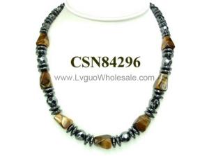 Tiger Eye Nugget and Hematite Disco Beads Stone Charms Choker Fashion Women Necklace
